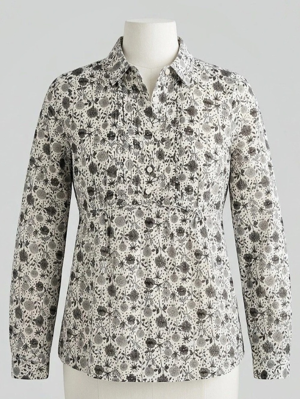 J.Crew Woman’s Empire Waist White Black Floral Top Cotton Blouse Size 10